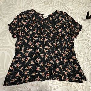 Floral Black Rayon Crepe Women's Top